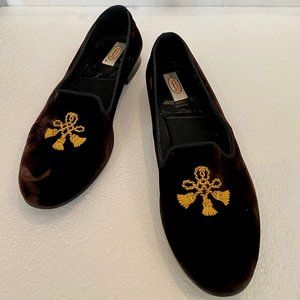 Brown Velvet Tassel Embroidered Flats/Loafers, 9.5